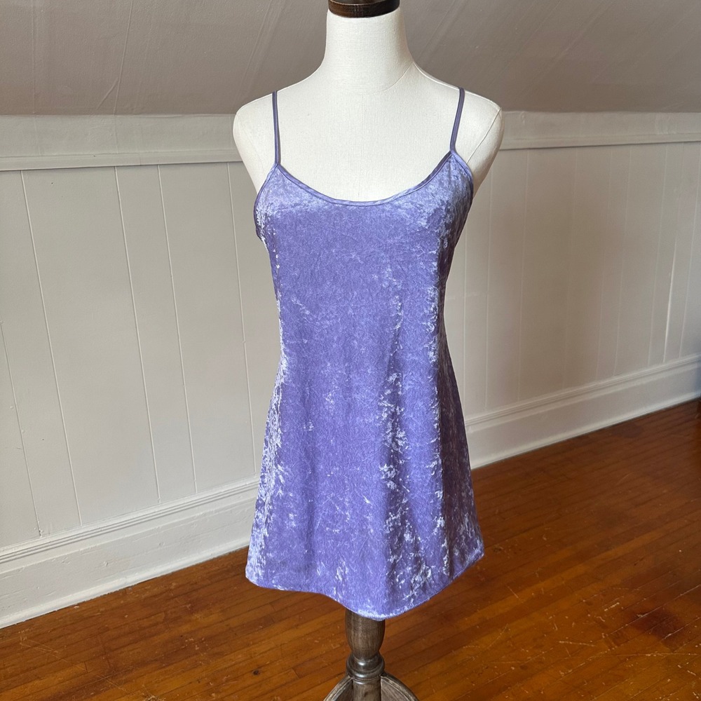 Crushed Velvet Purple Slip Dress Spaghetti Strap Mini A-Line‎ Fairy Y2K Women S